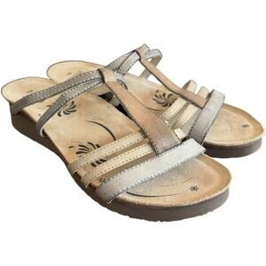 ABEO Caryse Leather Slide Strappy Wedge Neutral Footbed Sandals Beige Women's 7